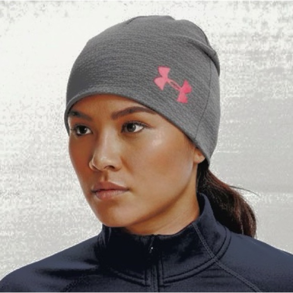 UNDER ARMOUR I Skull Cap Beanie Hat Charged Cotton Storm Gray Marble Pink OSFA